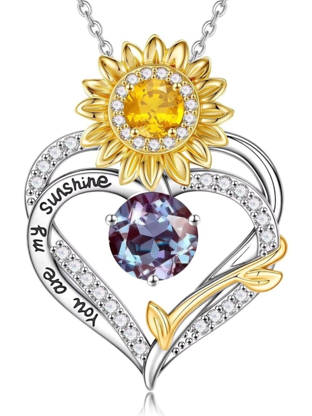 Sunflower Birthstone Necklace - Perfect Gift for Women & Teen Girls, Floral